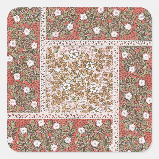 Adesivo Quadrado Vintage da ilustração da Rosa selvagem (Frente)