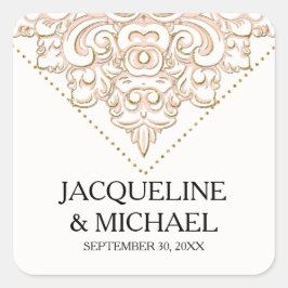 Adesivo Quadrado Vintage Damask Blush Dourado Lace Bridal Rosa