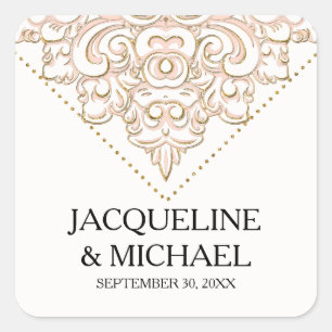 Adesivo Quadrado Vintage Damask Blush Dourado Lace Bridal Rosa