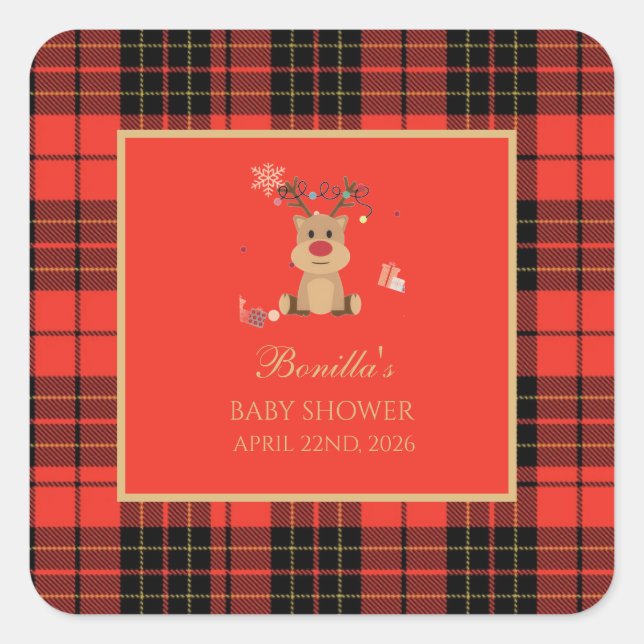 Adesivo Quadrado Vintage Dark Red Baby Shower Napkins (Frente)