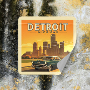 Adesivo Quadrado Vintage Detroit Michigan