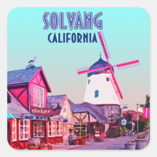 Adesivo Quadrado Vintage do centro dinamarquês de Solvang