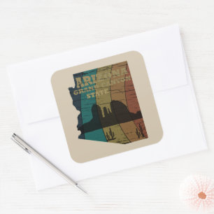 Adesivo Quadrado vintage do mapa de estado de arizona