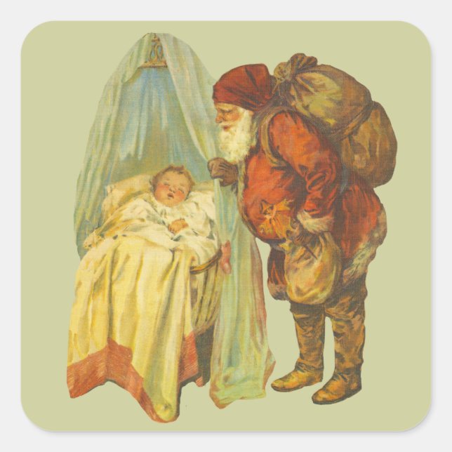 Adesivo Quadrado Vintage do Natal do Baby Santa Clause (Frente)