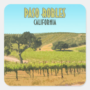 Adesivo Quadrado Vintage do vinhedo de Paso Robles Califórnia
