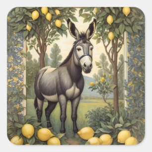 Adesivo Quadrado Vintage Donkey embaixo das árvores de limão