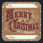 Adesivo Quadrado Vintage Dourada Vintage Merry Christmas Label Stic<br><div class="desc">Rotule seus presentes de Natal com esses bonitos e naturais rótulos de presentes "Feliz Natal". Esses adesivos de etiqueta de presente estilo antigo apresentam flocos de neve antigos em um fundo de ouro,  "Feliz Natal" em uma fonte antiquada,  folhas de ouro,  e uma fronteira clássica em branco.</div>