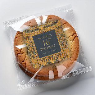 Adesivo Quadrado Vintage, Dourado egípcio, temido aniversário, El