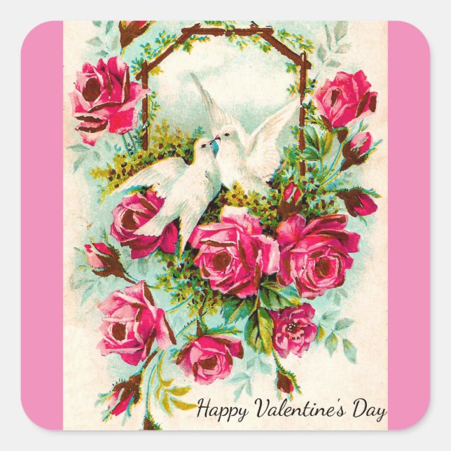 Adesivo Quadrado Vintage Dovs E Rosa Sticker (Frente)