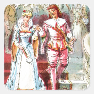Adesivo Quadrado Vintage Drawing: Cinderela e o Príncipe