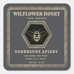 Adesivo Quadrado Vintage elegant hexagon bee jar