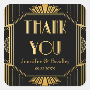Adesivo Quadrado Vintage Elegante Art Deco Preto Casamento Dourado