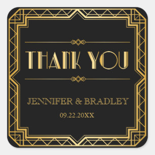 Adesivo Quadrado Vintage Elegante Art Deco Preto Casamento Dourado 