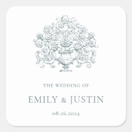Adesivo Quadrado Vintage Elegante Dusty Casamento Barroco Azul