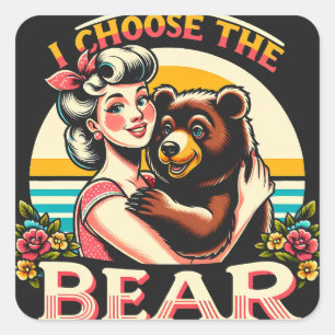 Adesivo Quadrado Vintage Eu Escolho O Urso