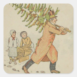Adesivo Quadrado Vintage European Christmas Sticker - Tree