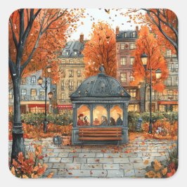 Adesivo Quadrado Vintage European Park Gazebo Ilustração