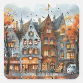 Adesivo Quadrado Vintage European Street Scene Illustration