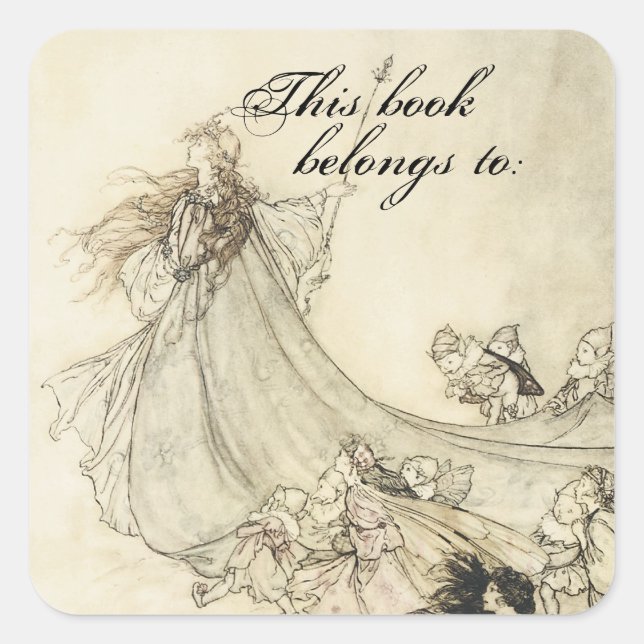 Adesivo Quadrado Vintage Faerie Book Plate (Frente)