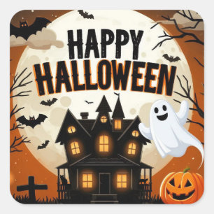 Adesivo Quadrado Vintage feliz arte de Halloween