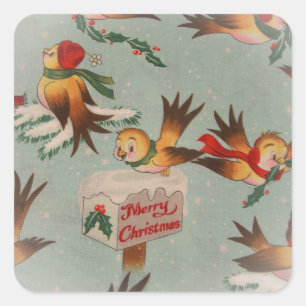 Adesivo Quadrado Vintage Felry Christmas Birds