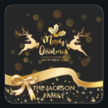 Adesivo Quadrado Vintage Felry Christmas Papais noeis Sleigh Reinde<br><div class="desc">Script Felry Natal Red Holiday Card</div>