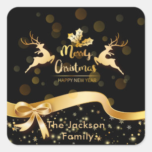 Adesivo Quadrado Vintage Felry Christmas Papais noeis Sleigh Reinde