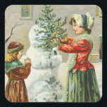 Adesivo Quadrado Vintage Felry Christmas Winter Snowman<br><div class="desc">Vintage Felry Christmas Winter Snowman</div>