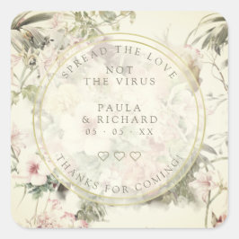 Adesivo Quadrado Vintage Floral Botânica Pandemia Casamento Gel Mão