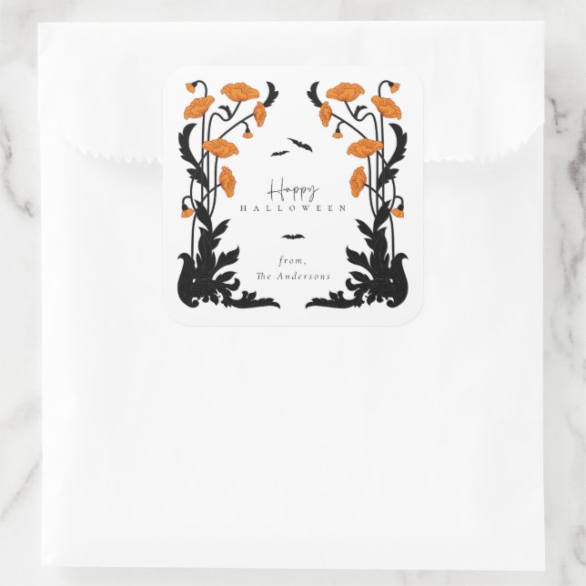 Adesivo Quadrado Vintage Floral Frame Halloween (Bolsa)