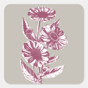 Adesivo Quadrado Vintage Floral Illustração Envelope Selo - Cinza