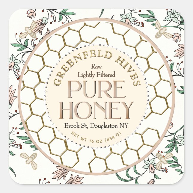 Adesivo Quadrado Vintage Floral Impressão Bebês Honeycomb Mel Bruto (Frente)