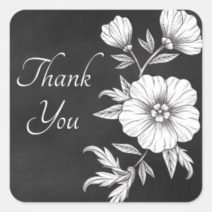 Adesivo Quadrado Vintage Floral Obrigado Casamento Chalkboard
