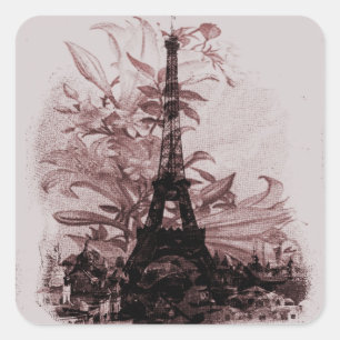 Adesivo Quadrado Vintage Floral Paris Eiffel Tower Personalizada