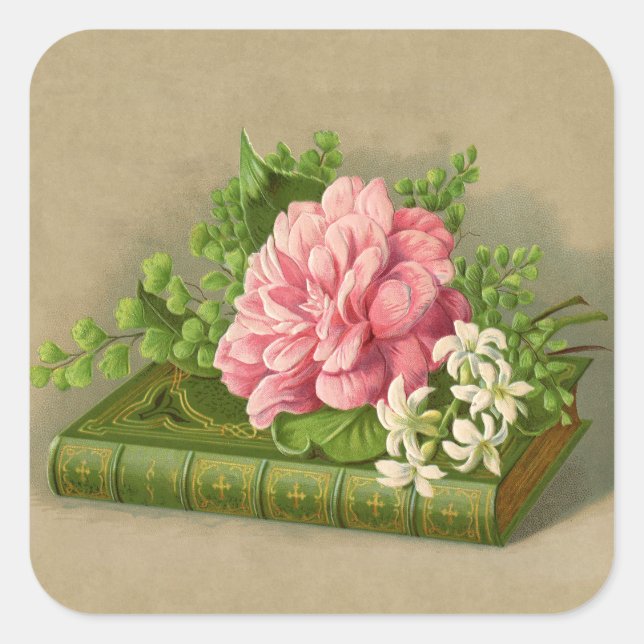 Adesivo Quadrado Vintage Floral Peony Book Elegante (Frente)