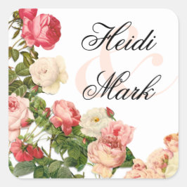 Adesivo Quadrado Vintage Floral Romance Pink Roses | branco