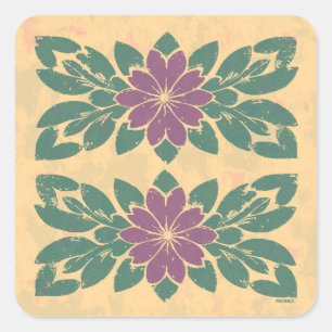 Adesivo Quadrado Vintage Floral Stencil Design