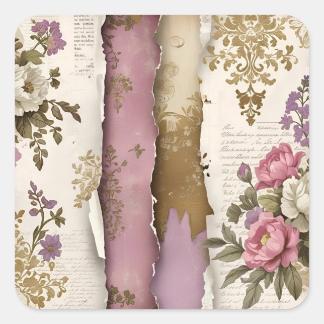 Adesivo Quadrado Vintage Floral - Stickers (Frente)