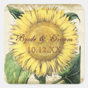 Adesivo Quadrado Vintage Floral Sunflower - Casamento outono do out