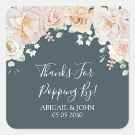 Adesivo Quadrado Vintage Floral Thanks for Popping By Wedding Tag