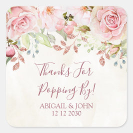 Adesivo Quadrado Vintage Floral Thanks for Popping By Wedding Tag