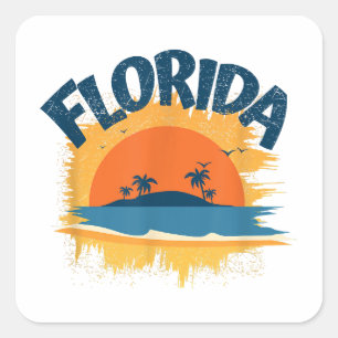 Adesivo Quadrado Vintage Florida Retro Tee Design Sunshine