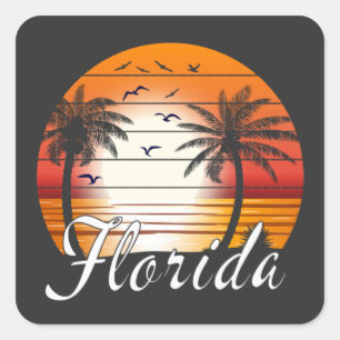 Adesivo Quadrado Vintage Florida USA Palm Trees Summer Beach