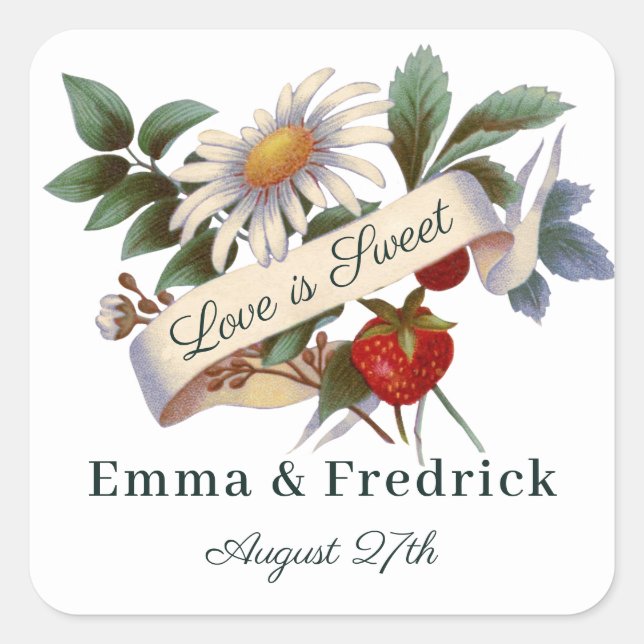 Adesivo Quadrado Vintage Flower Banner Love is Sweet (Frente)