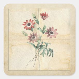 Adesivo Quadrado Vintage Flower Collage Scrapbook Embeleting