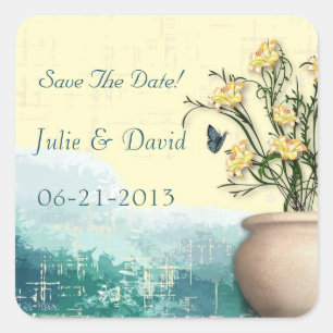Adesivo Quadrado Vintage Flower Pote & Butterfly Salvar a Data