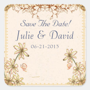 Adesivo Quadrado Vintage Flowers Casando Salvar A Data