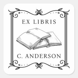 Adesivo Quadrado Vintage Frame Personal Library Ex Libris Book
