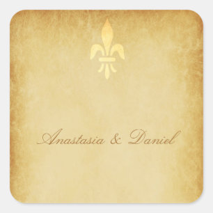 Adesivo Quadrado Vintage francês do bege do ouro da flor de lis do