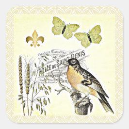 Adesivo Quadrado Vintage French Collage Bird Butterfly Fleur